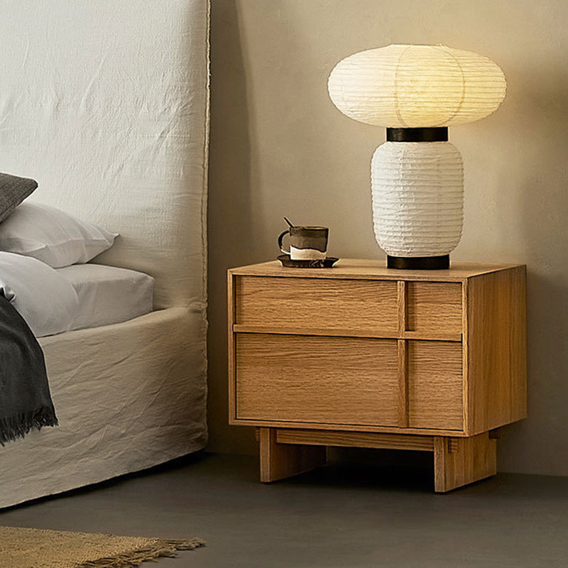Minimalist Square Solid Pine Wood 2-Drawer Nightstand