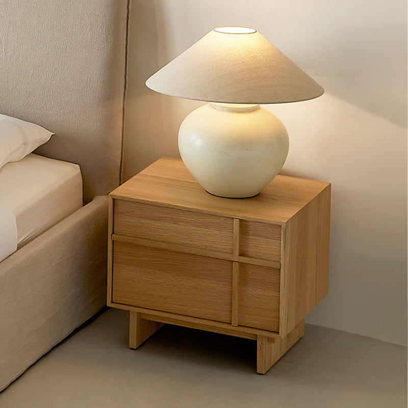 Minimalist Square Solid Pine Wood 2-Drawer Nightstand