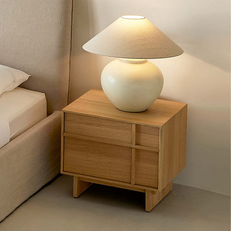 Minimalist Square Solid Pine Wood 2-Drawer Nightstand