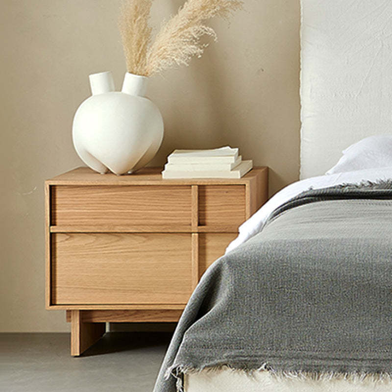 Minimalist Square Solid Pine Wood 2-Drawer Nightstand