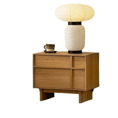 Minimalist Square Solid Pine Wood 2-Drawer Nightstand