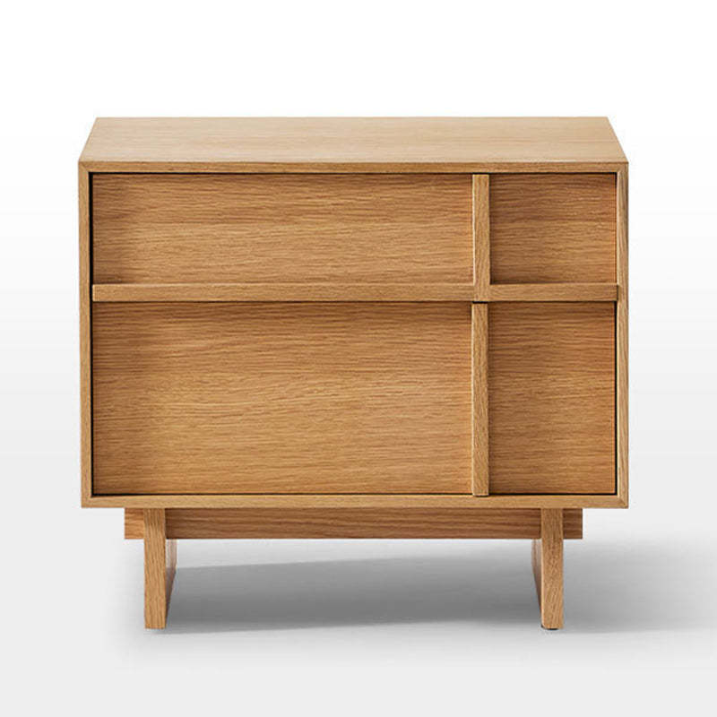 Minimalist Square Solid Pine Wood 2-Drawer Nightstand