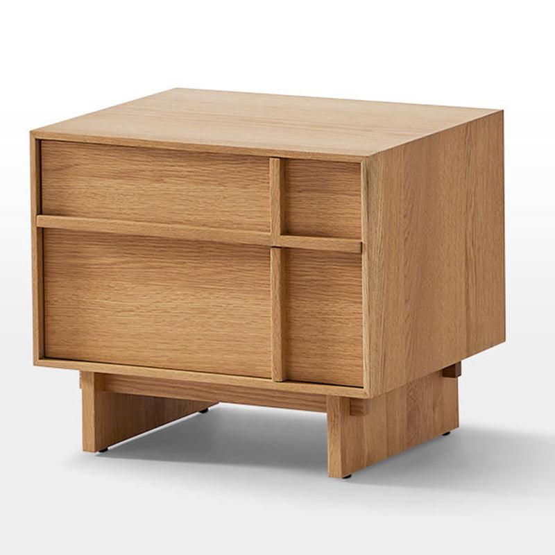 Minimalist Square Solid Pine Wood 2-Drawer Nightstand