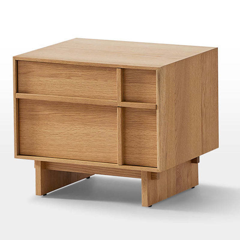 Minimalist Square Solid Pine Wood 2-Drawer Nightstand