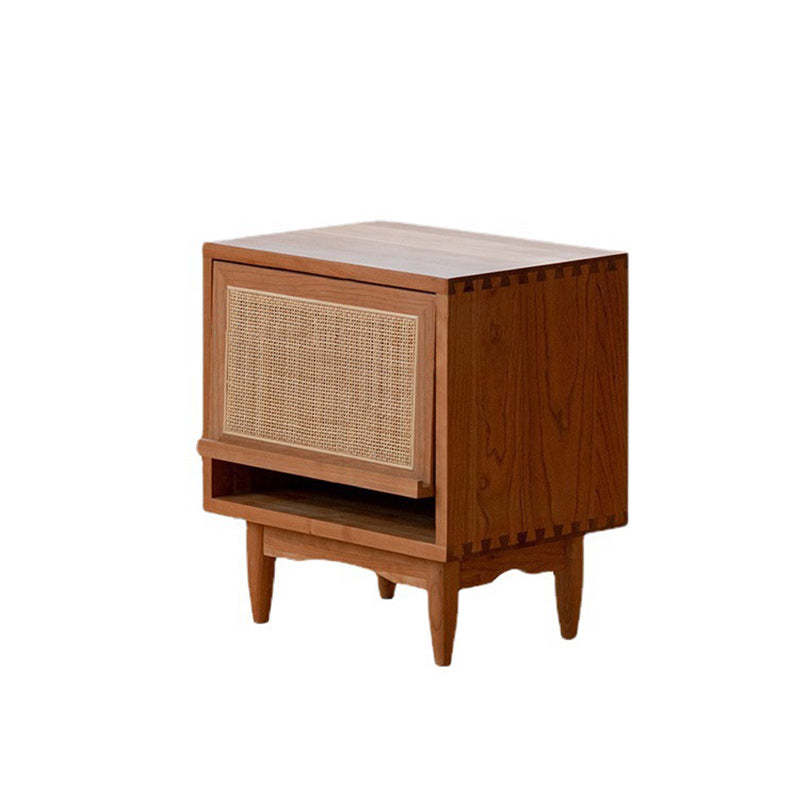 Retro Pine Cherry Wood Flip-Door 2-Tier Nightstand