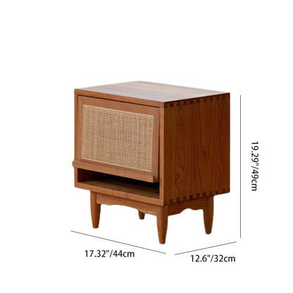 Retro Pine Cherry Wood Flip-Door 2-Tier Nightstand
