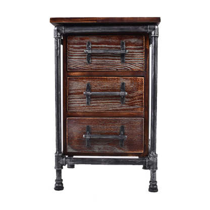 Industrial Square Iron Solid Wood 3-Drawer Nightstand