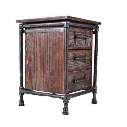 Industrial Square Iron Solid Wood 3-Drawer Nightstand