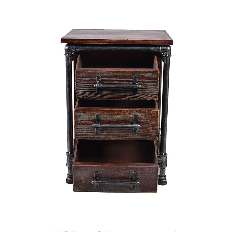 Industrial Square Iron Solid Wood 3-Drawer Nightstand