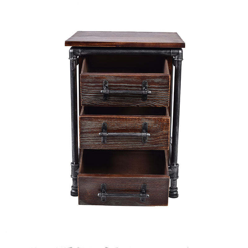 Industrial Square Iron Solid Wood 3-Drawer Nightstand