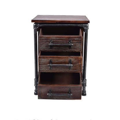 Industrial Square Iron Solid Wood 3-Drawer Nightstand