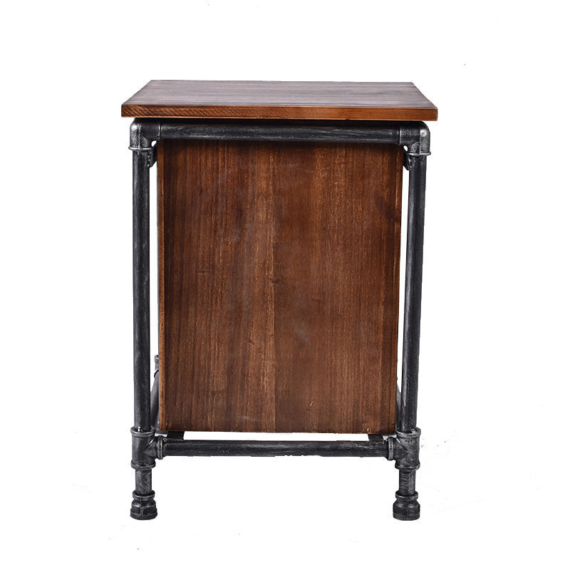 Industrial Square Iron Solid Wood 3-Drawer Nightstand