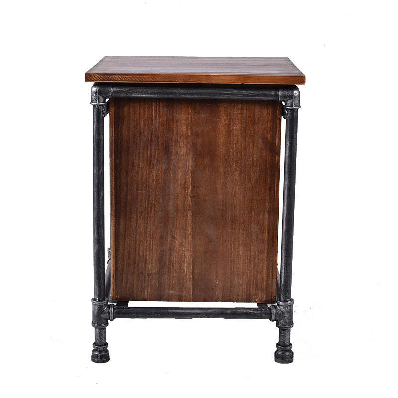 Industrial Square Iron Solid Wood 3-Drawer Nightstand