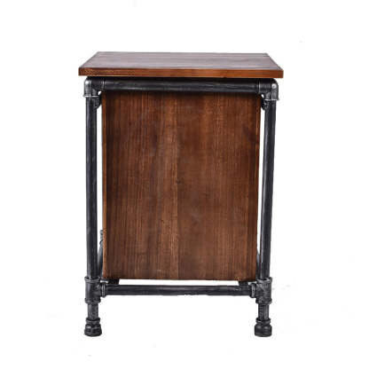 Industrial Square Iron Solid Wood 3-Drawer Nightstand