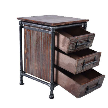 Industrial Square Iron Solid Wood 3-Drawer Nightstand