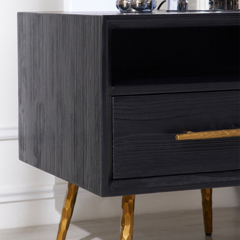 Minimalist Square Fir Ash Iron 1-Drawer Nightstand