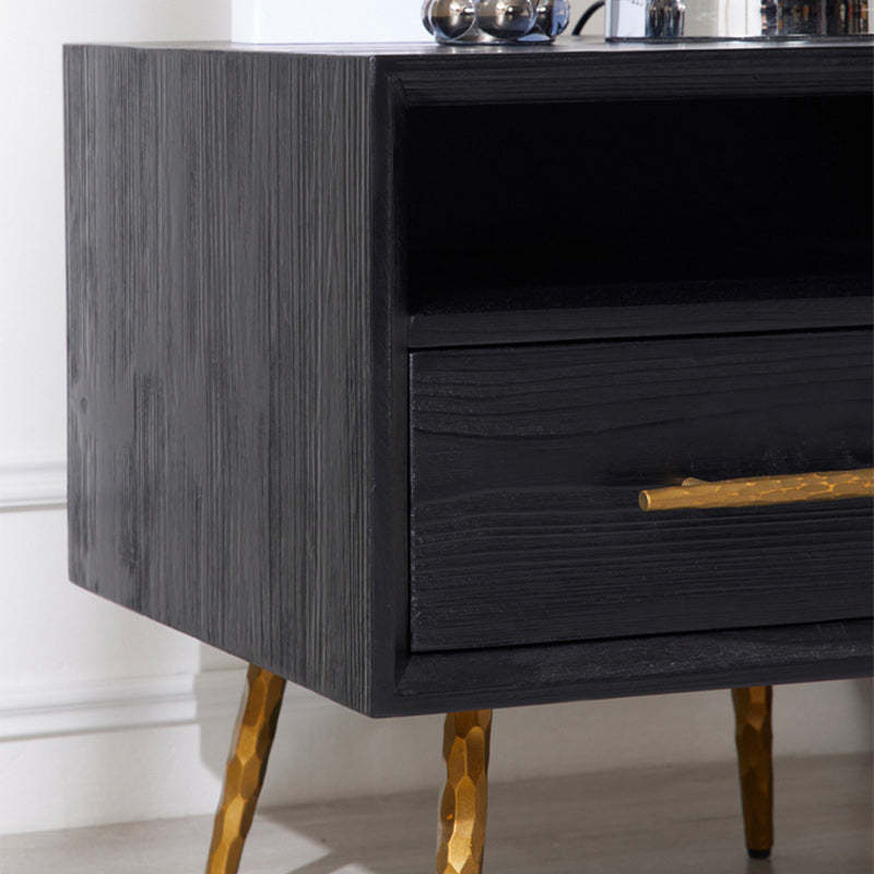 Minimalist Square Fir Ash Iron 1-Drawer Nightstand