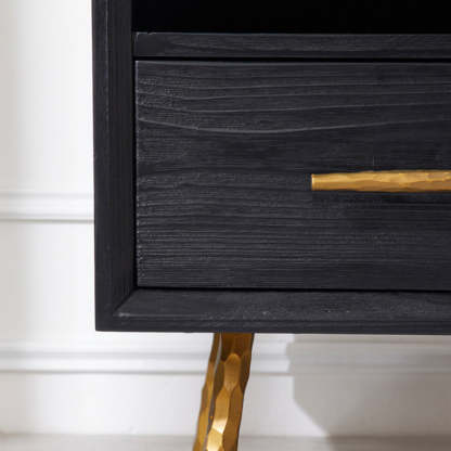 Minimalist Square Fir Ash Iron 1-Drawer Nightstand
