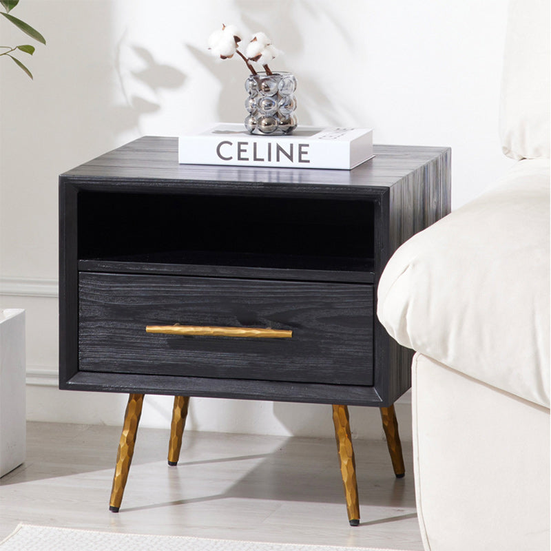 Minimalist Square Fir Ash Iron 1-Drawer Nightstand