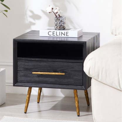 Minimalist Square Fir Ash Iron 1-Drawer Nightstand