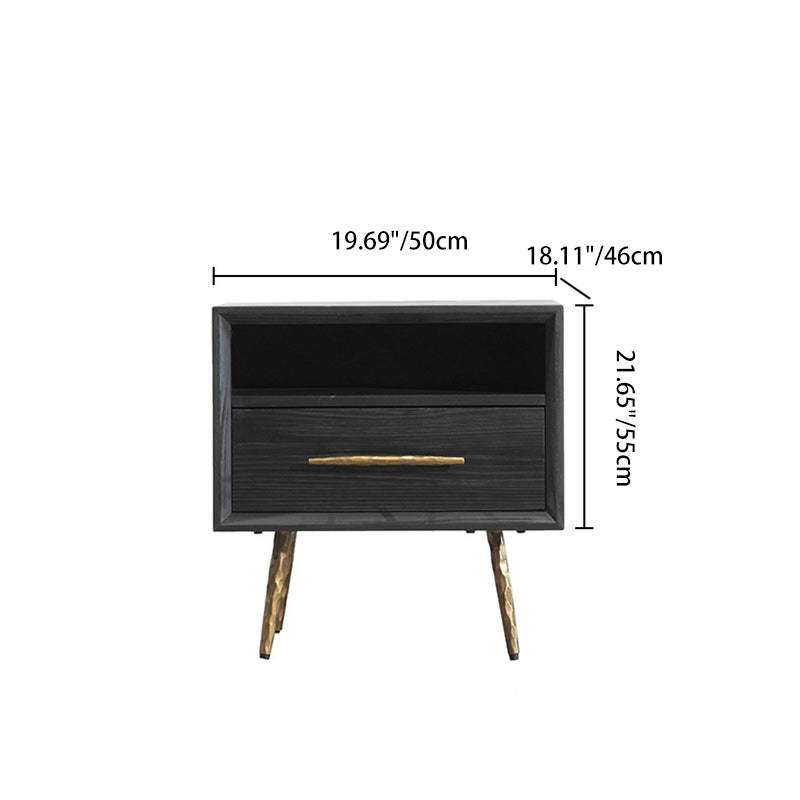 Minimalist Square Fir Ash Iron 1-Drawer Nightstand