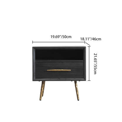 Minimalist Square Fir Ash Iron 1-Drawer Nightstand