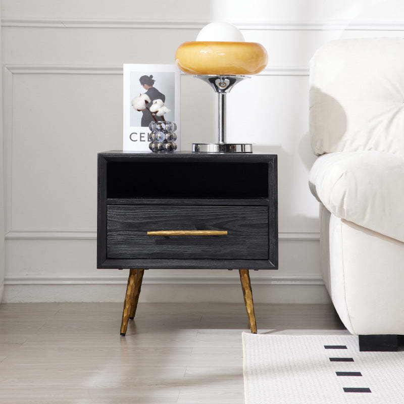 Minimalist Square Fir Ash Iron 1-Drawer Nightstand — Fir