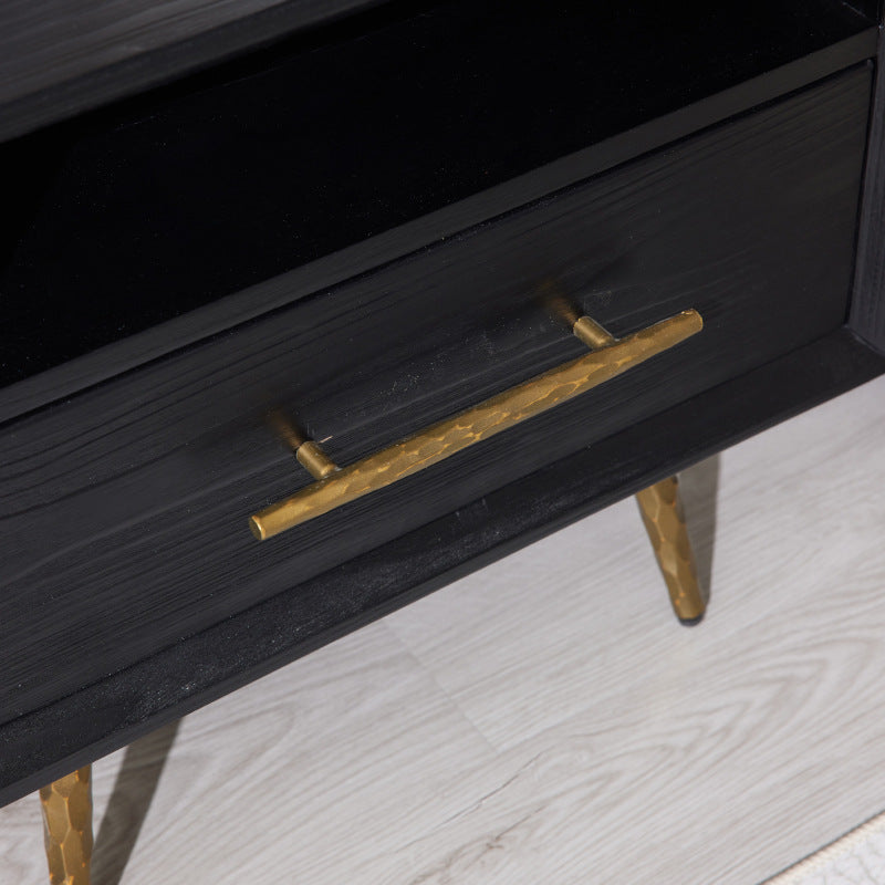 Minimalist Square Fir Ash Iron 1-Drawer Nightstand