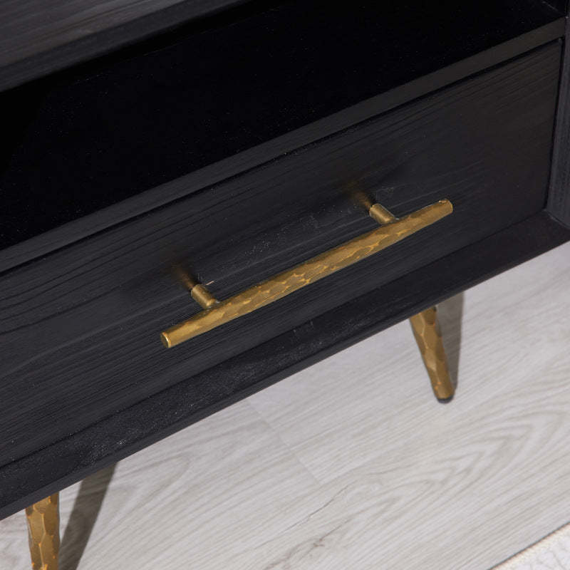 Minimalist Square Fir Ash Iron 1-Drawer Nightstand