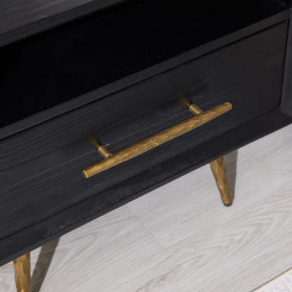 Minimalist Square Fir Ash Iron 1-Drawer Nightstand