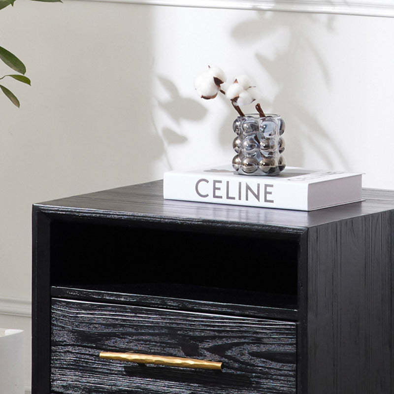 Minimalist Square Fir Ash Iron 1-Drawer Nightstand