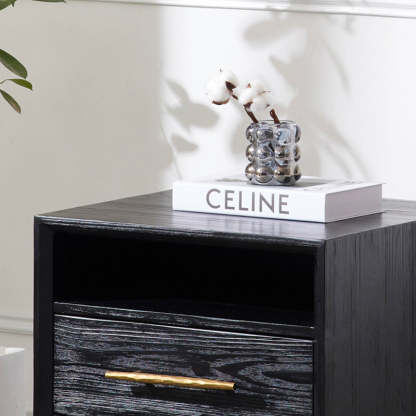 Minimalist Square Fir Ash Iron 1-Drawer Nightstand