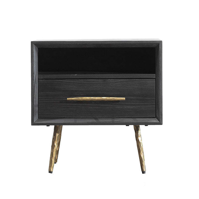 Minimalist Square Fir Ash Iron 1-Drawer Nightstand