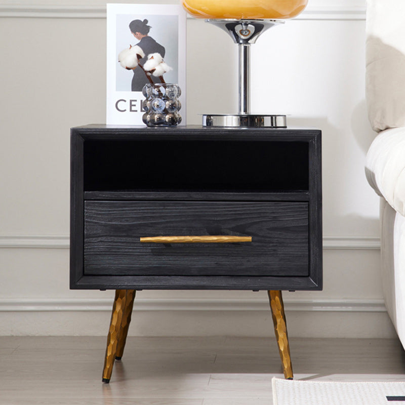 Minimalist Square Fir Ash Iron 1-Drawer Nightstand