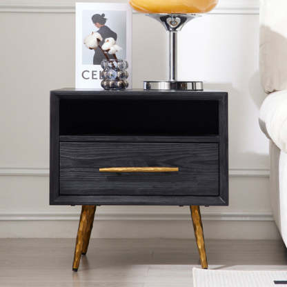 Minimalist Square Fir Ash Iron 1-Drawer Nightstand