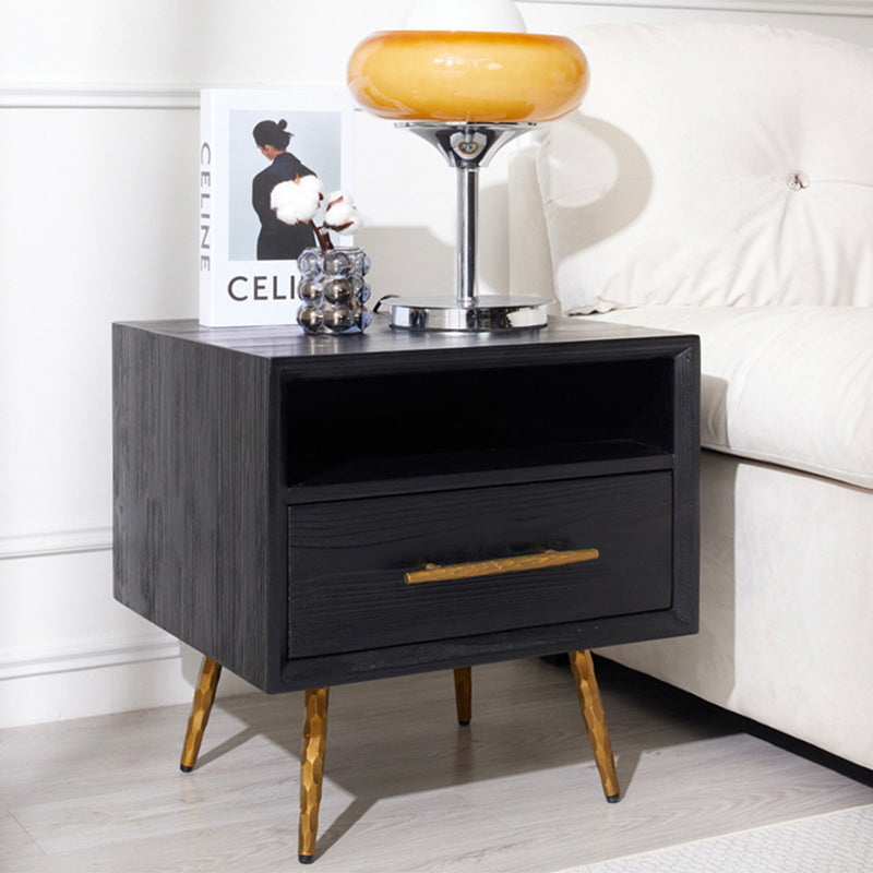 Minimalist Square Fir Ash Iron 1-Drawer Nightstand