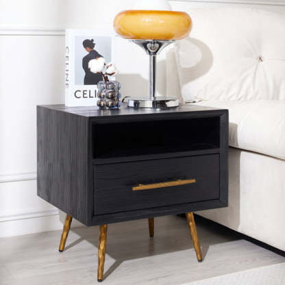 Minimalist Square Fir Ash Iron 1-Drawer Nightstand