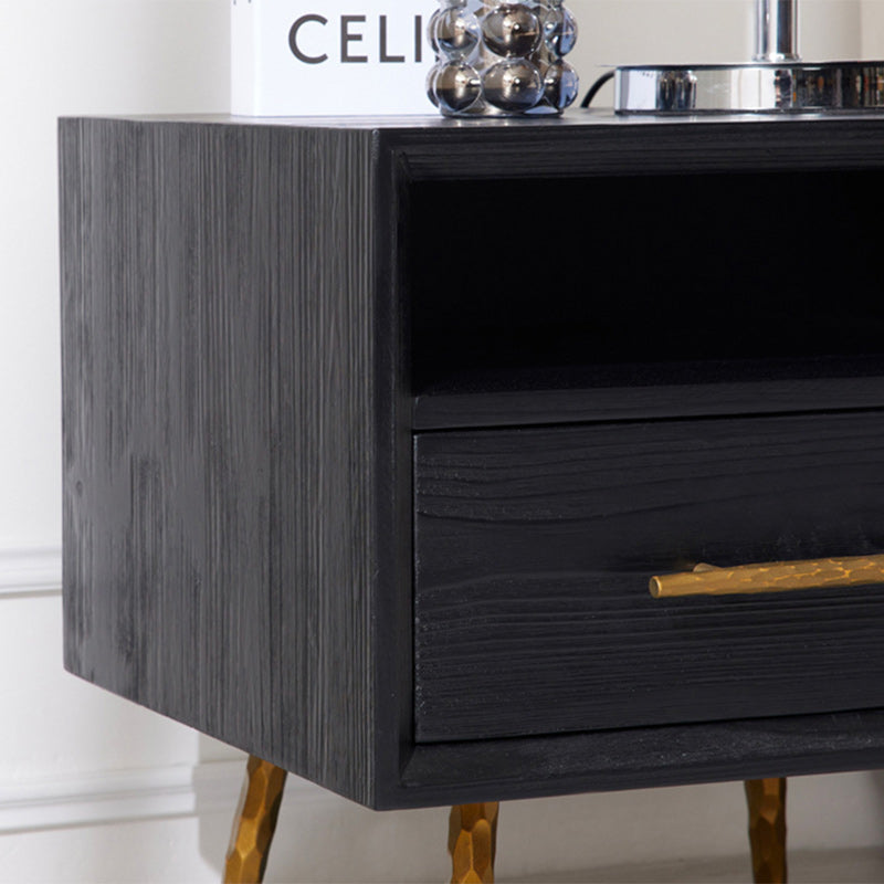 Minimalist Square Fir Ash Iron 1-Drawer Nightstand