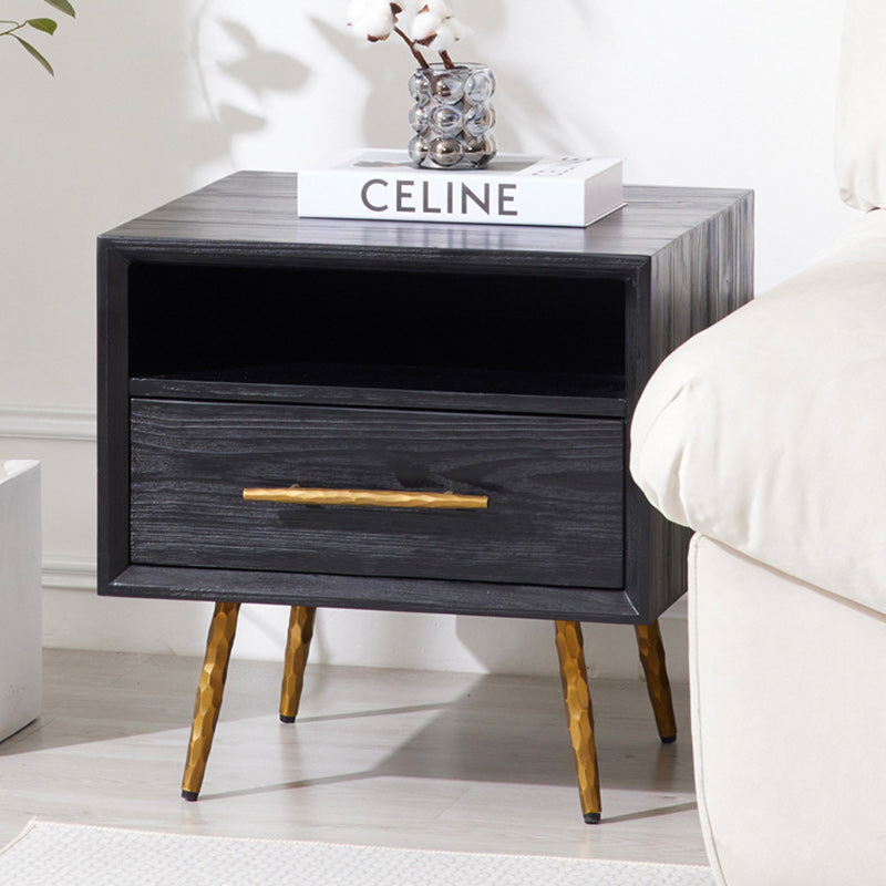 Minimalist Square Fir Ash Iron 1-Drawer Nightstand