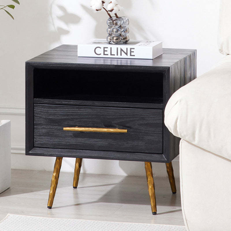 Minimalist Square Fir Ash Iron 1-Drawer Nightstand