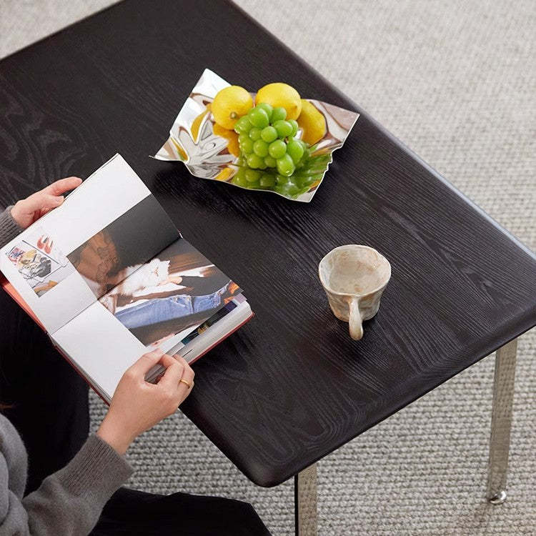 Minimalist Solid Wood Stainless Steel 1-Tier Coffee Table