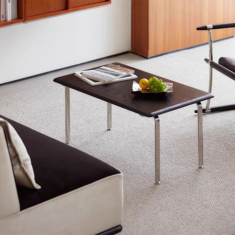 Minimalist Solid Wood Stainless Steel 1-Tier Coffee Table