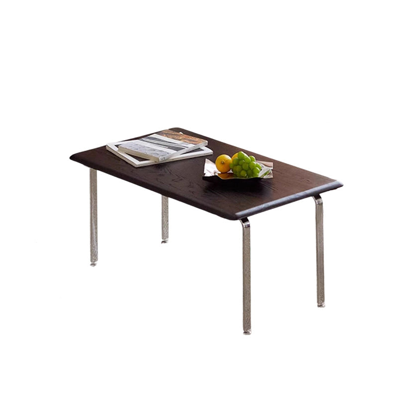Minimalist Solid Wood Stainless Steel 1-Tier Coffee Table