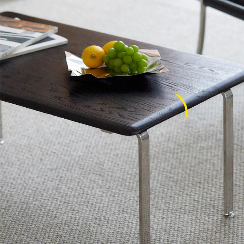 Minimalist Solid Wood Stainless Steel 1-Tier Coffee Table