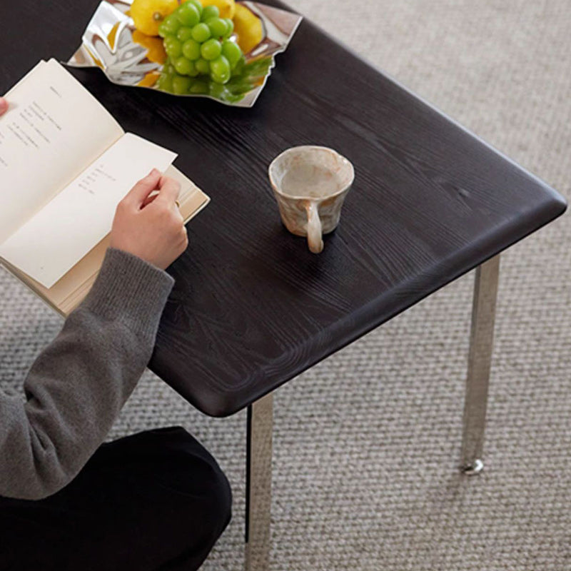 Minimalist Solid Wood Stainless Steel 1-Tier Coffee Table