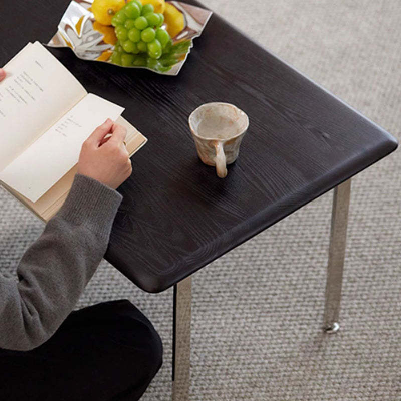 Minimalist Solid Wood Stainless Steel 1-Tier Coffee Table