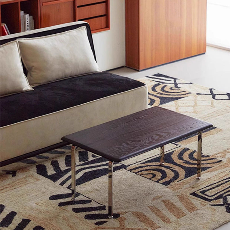 Minimalist Solid Wood Stainless Steel 1-Tier Coffee Table