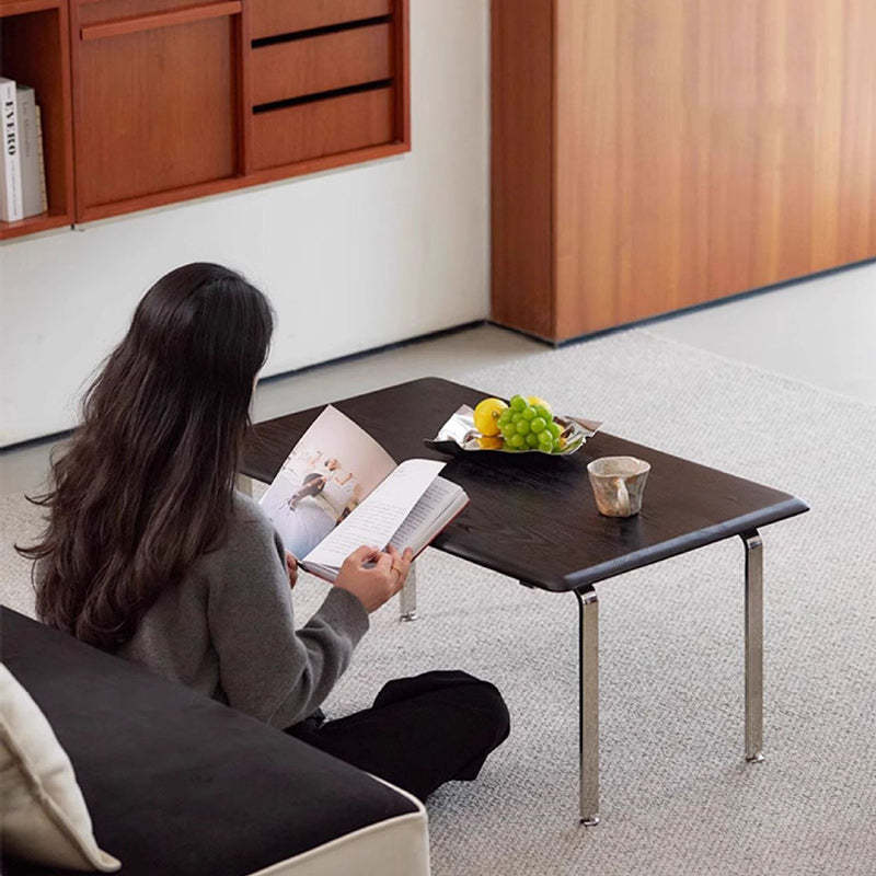 Minimalist Solid Wood Stainless Steel 1-Tier Coffee Table