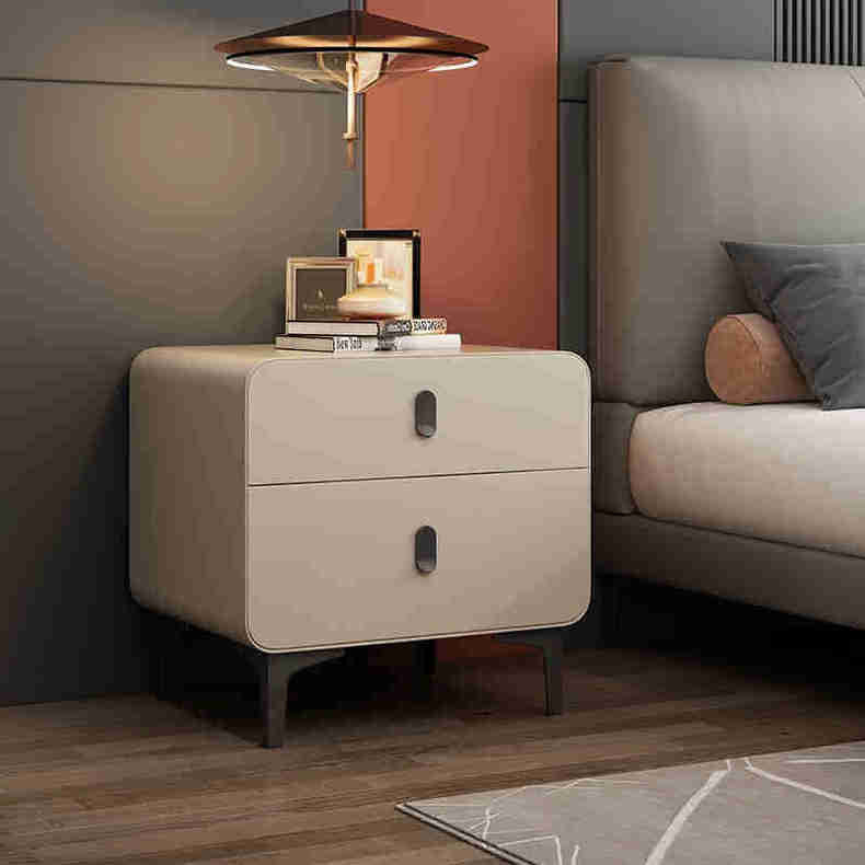 Nordic Square Artificial Board 2-Drawer Nightstand — Light Brown