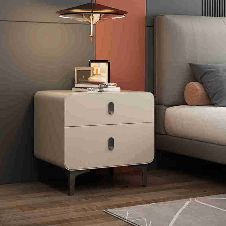 Nordic Square Artificial Board 2-Drawer Nightstand — Light Brown